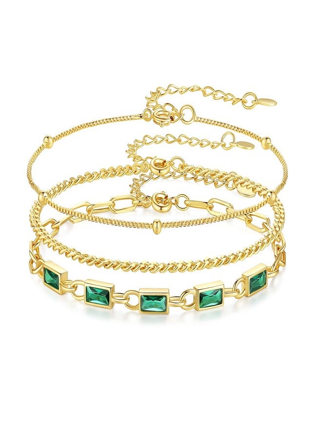 GexTyde Gold Birthstone Bracelet for Women, 18K Gold Plated Layered Jewelry Bracelet Set, Women Dainty Stackable Bracelets Link Paperclip Chain Valentines Day Gift for Women - Image 1